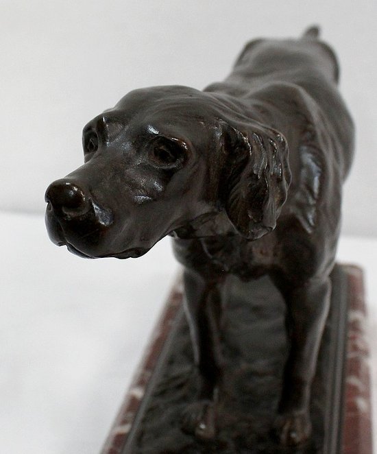 Bronzo "Cane da caccia alla fermata" di E. de Gaspary - Fine XIX secolo
