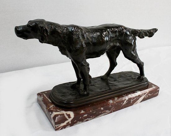 Bronzo "Cane da caccia alla fermata" di E. de Gaspary - Fine XIX secolo
