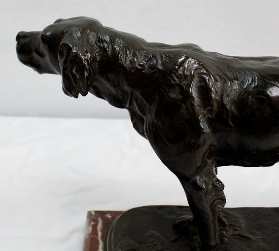 Bronzo "Cane da caccia alla fermata" di E. de Gaspary - Fine XIX secolo