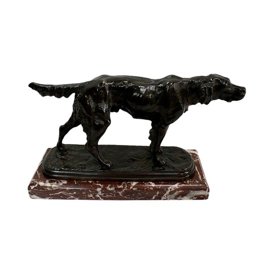 Bronzo "Cane da caccia alla fermata" di E. de Gaspary - Fine XIX secolo