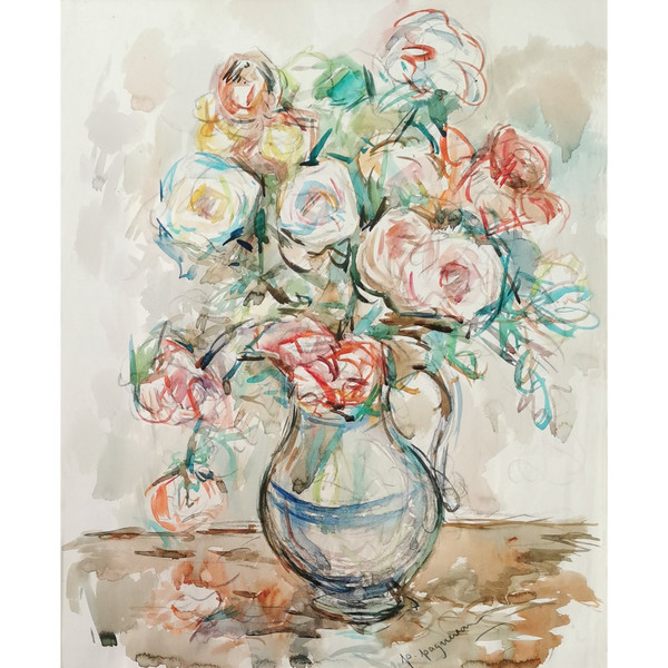 bouquet of flowers, watercolor by Paul Paquereau