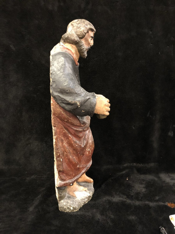 Heiliger Apostel Barthélémy Polychromer geschnitzter Stein Frankreich 17. Jahrhundert
