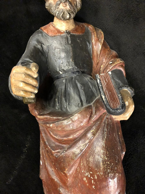 Heiliger Apostel Barthélémy Polychromer geschnitzter Stein Frankreich 17. Jahrhundert