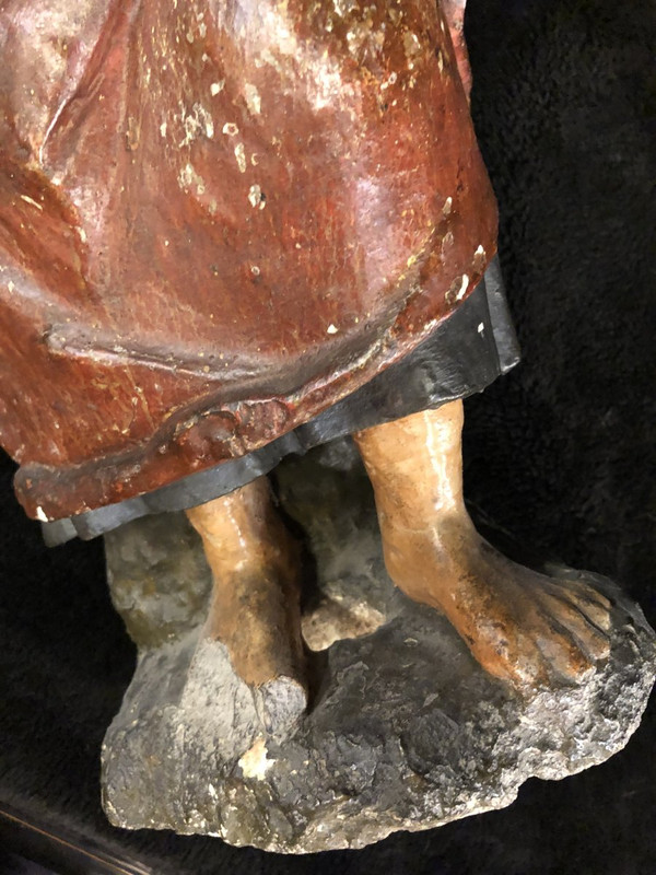 Heiliger Apostel Barthélémy Polychromer geschnitzter Stein Frankreich 17. Jahrhundert