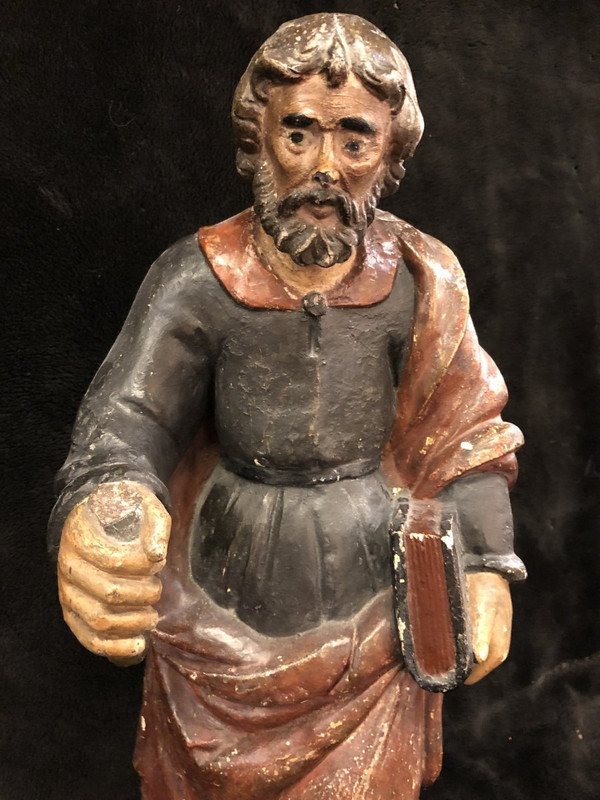 Heiliger Apostel Barthélémy Polychromer geschnitzter Stein Frankreich 17. Jahrhundert