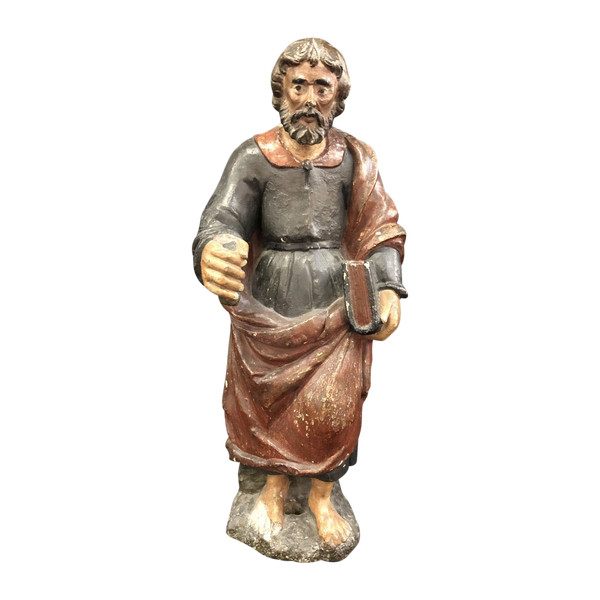 Heiliger Apostel Barthélémy Polychromer geschnitzter Stein Frankreich 17. Jahrhundert