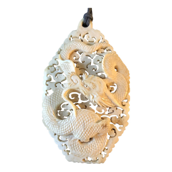 Chinese Dragon Pendant In Early 20th Century Ivory