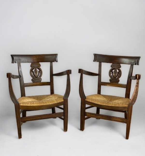 PAIRE DE FAUTEUILS D ENFANTS ANCIENS DE STYLE DIRECTOIRE EN NOYER ANNÉE 1900 