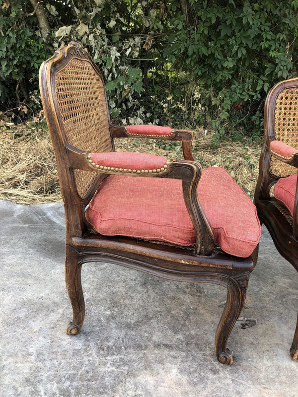 Pair Of Louis XV Style Caned Armchairs