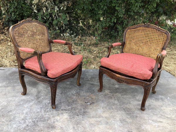 Pair Of Louis XV Style Caned Armchairs
