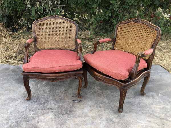 Pair Of Louis XV Style Caned Armchairs