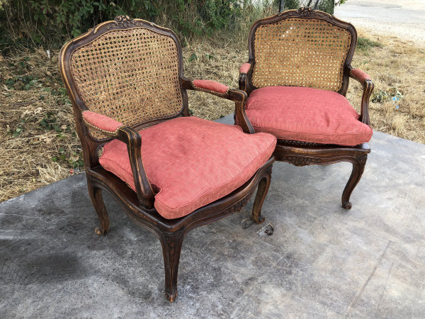 Pair Of Louis XV Style Caned Armchairs