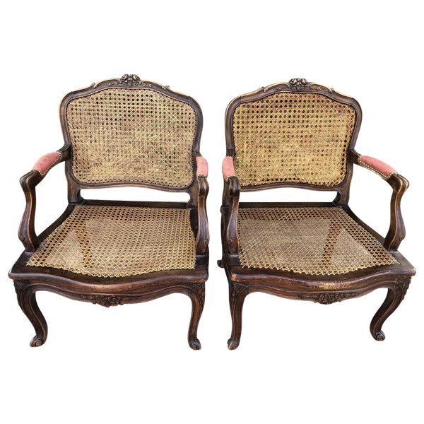 Pair Of Louis XV Style Caned Armchairs