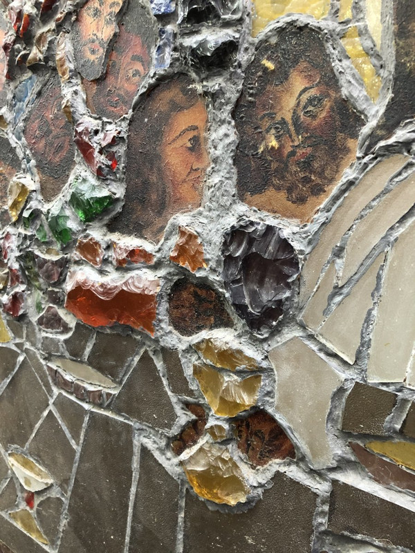 großes buntglasfenster das letzte abendmahl circa 1960