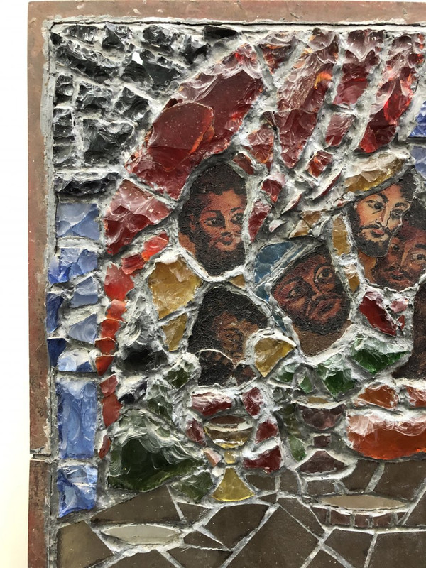 großes buntglasfenster das letzte abendmahl circa 1960