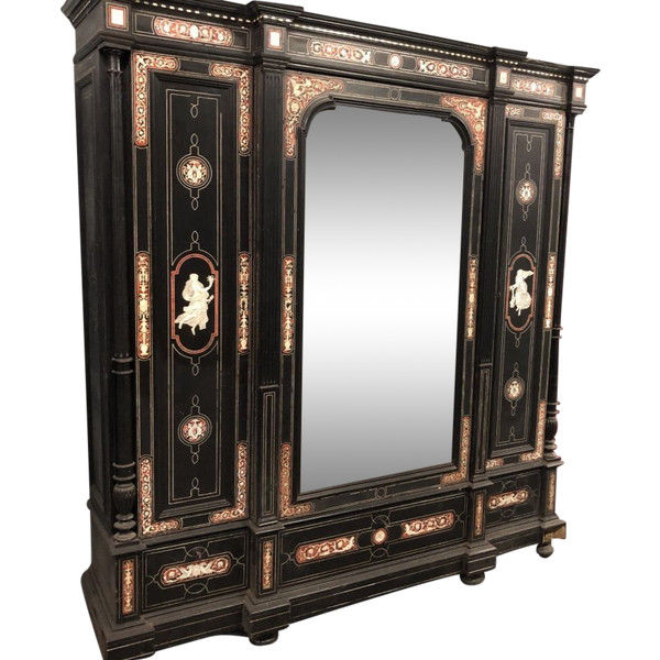 Large late 19th century Italian tortoiseshell and engraved ivory cabinet