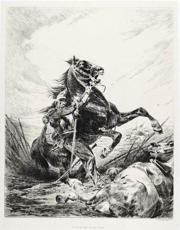 Engraving Cuirassier And His Horse 20th Century Etching Print