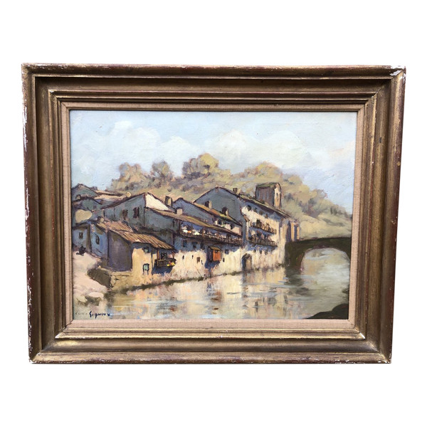 Ludovic Gignoux (1882-?) Tableau Basque - Saint Jean Pied De Port
