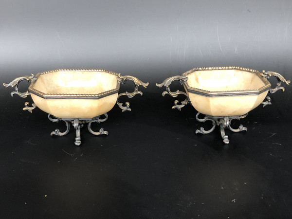 Paire De Coupes En Agate Jaune Montée Argent Doré - XIXème