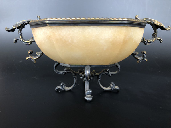 Paire De Coupes En Agate Jaune Montée Argent Doré - XIXème