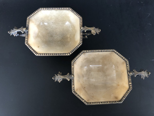 Paire De Coupes En Agate Jaune Montée Argent Doré - XIXème