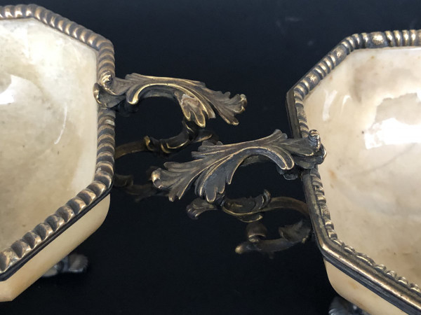 Paire De Coupes En Agate Jaune Montée Argent Doré - XIXème