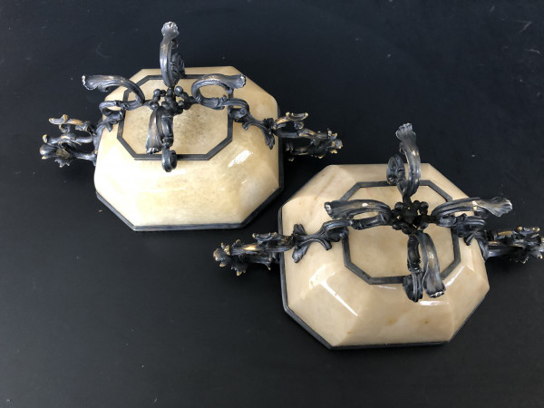 Paire De Coupes En Agate Jaune Montée Argent Doré - XIXème