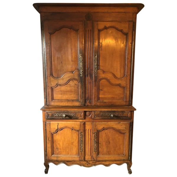 Ancien Buffet Louis XV En 2 Corps Noyer 19ème