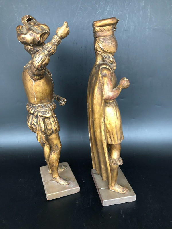 Coppia di sculture in legno dorato del XIX secolo