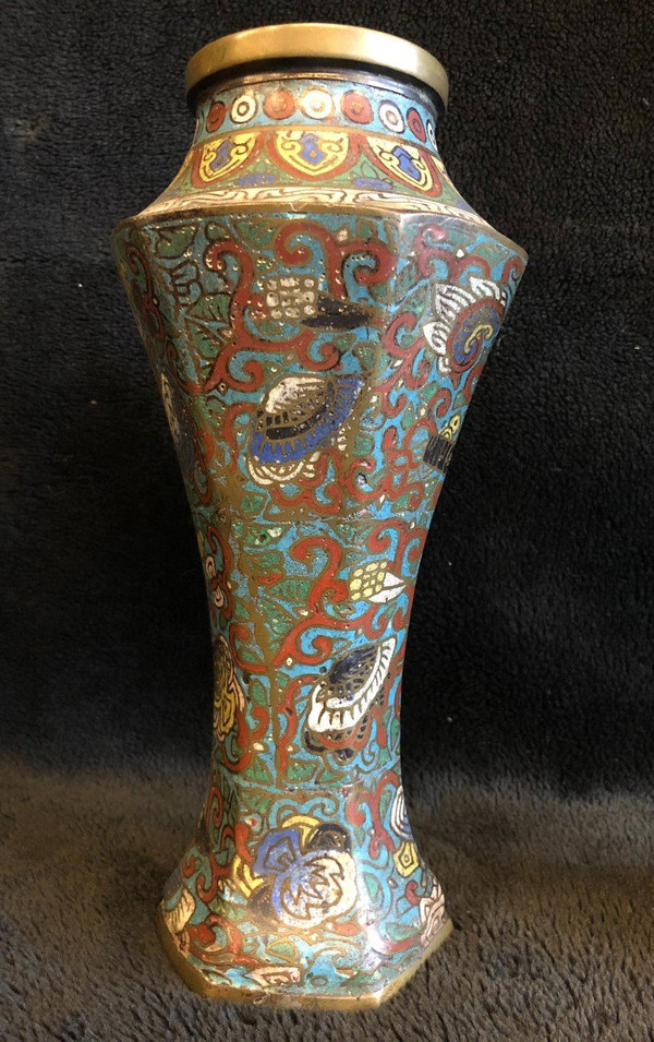 Pair Of Cloisonné Bronze Vases Japan 19th Century