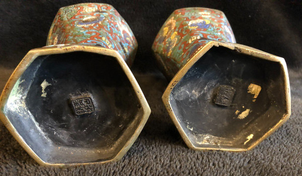 Pair Of Cloisonné Bronze Vases Japan 19th Century