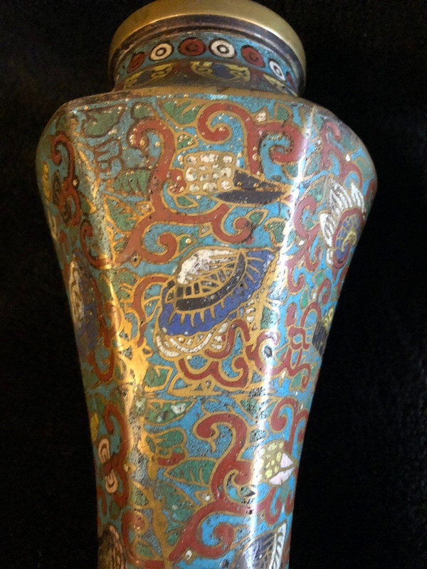 Pair Of Cloisonné Bronze Vases Japan 19th Century