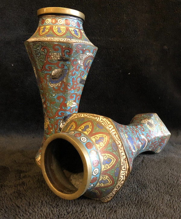 Pair Of Cloisonné Bronze Vases Japan 19th Century