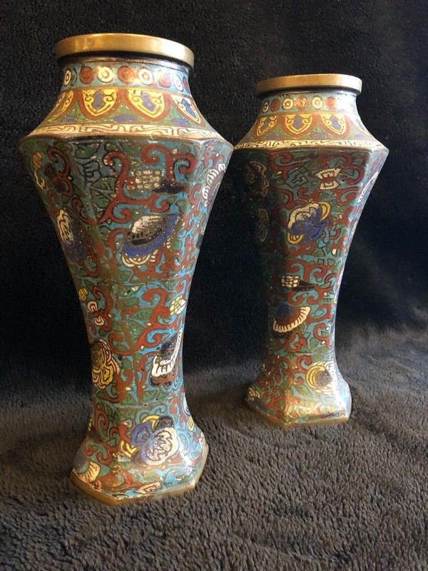 Pair Of Cloisonné Bronze Vases Japan 19th Century