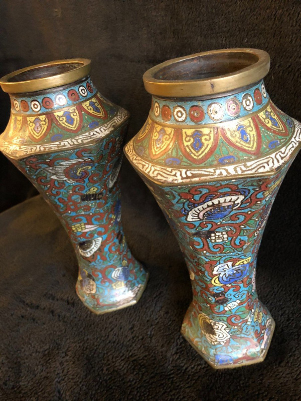 Pair Of Cloisonné Bronze Vases Japan 19th Century