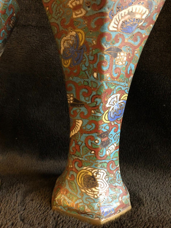Pair Of Cloisonné Bronze Vases Japan 19th Century