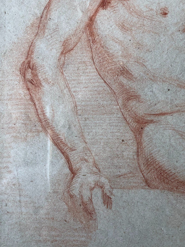 Ecole Napolitaine - Dessin académique  d'Homme Nue à La Sanguine - XIXème Siècle