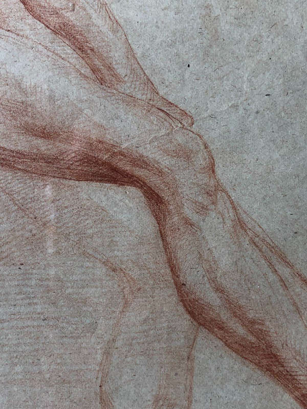 Ecole Napolitaine - Dessin académique  d'Homme Nue à La Sanguine - XIXème Siècle