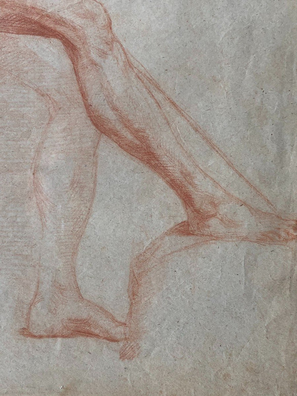 Ecole Napolitaine - Dessin académique  d'Homme Nue à La Sanguine - XIXème Siècle