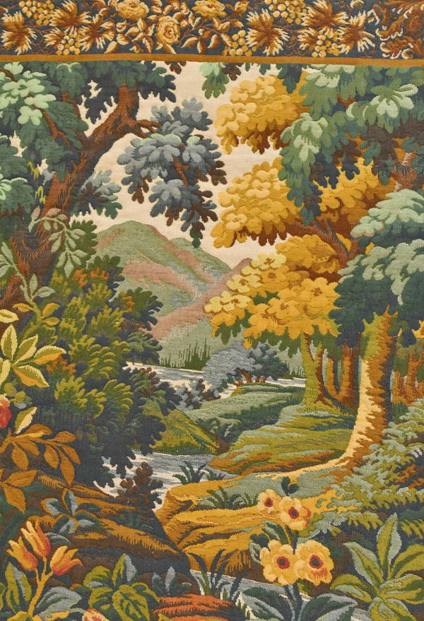 Tapestry depicting a green landscape