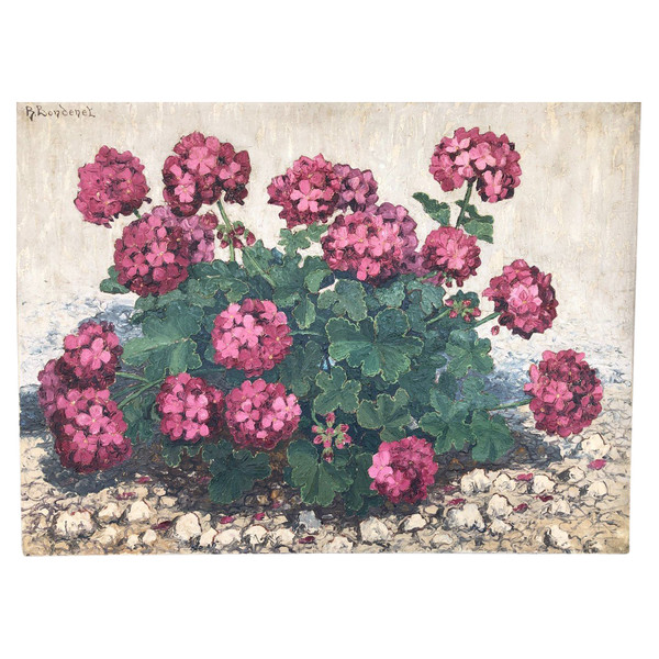 René Bondenet (XX) - Still life with geraniums