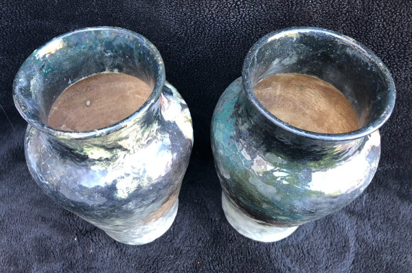 Pair Of Impressionist Barbotine Vases Montigny Sur Loing H 27 Cm