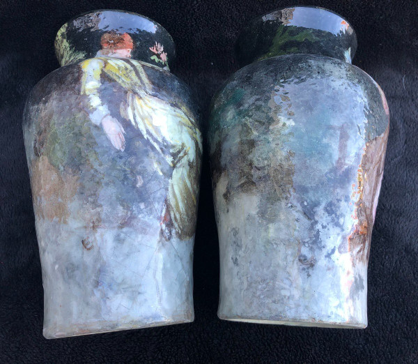 Pair Of Impressionist Barbotine Vases Montigny Sur Loing H 27 Cm