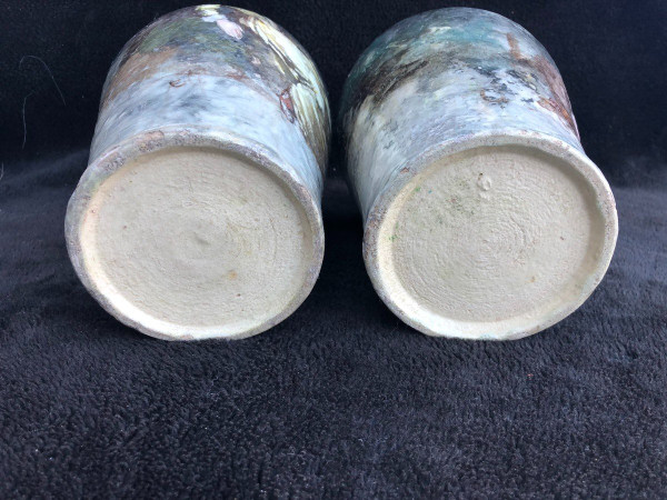 Pair Of Impressionist Barbotine Vases Montigny Sur Loing H 27 Cm