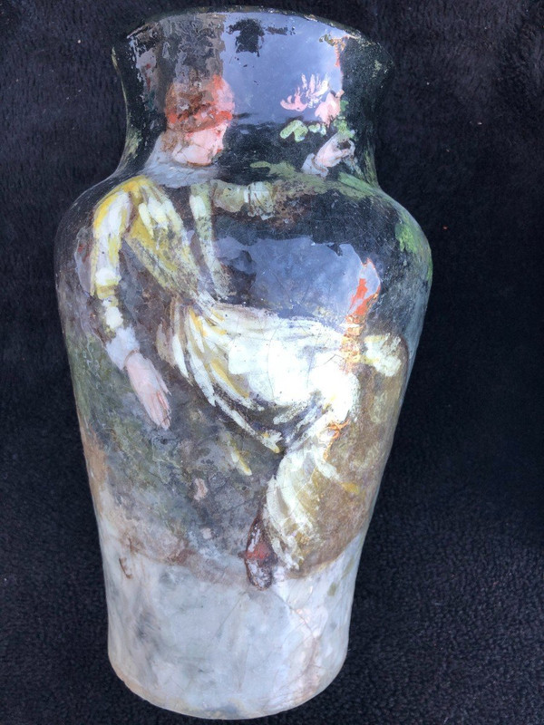 Pair Of Impressionist Barbotine Vases Montigny Sur Loing H 27 Cm