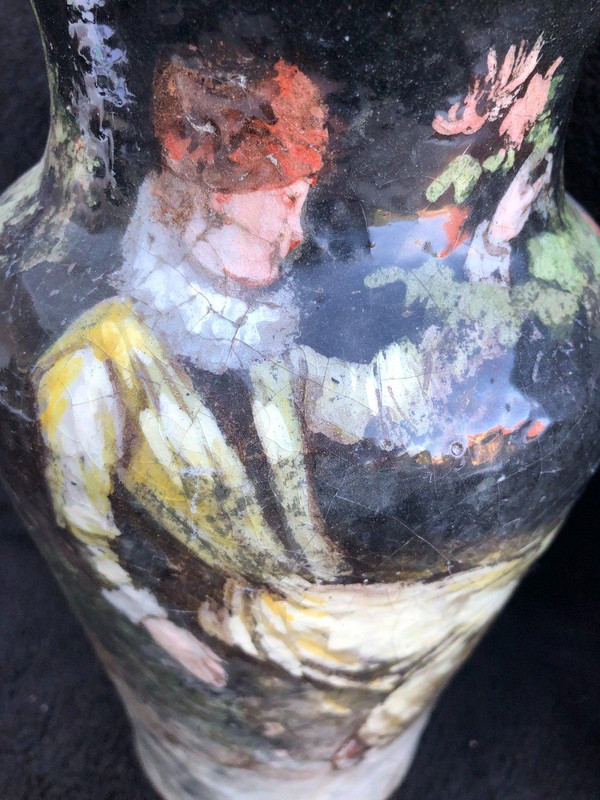 Pair Of Impressionist Barbotine Vases Montigny Sur Loing H 27 Cm