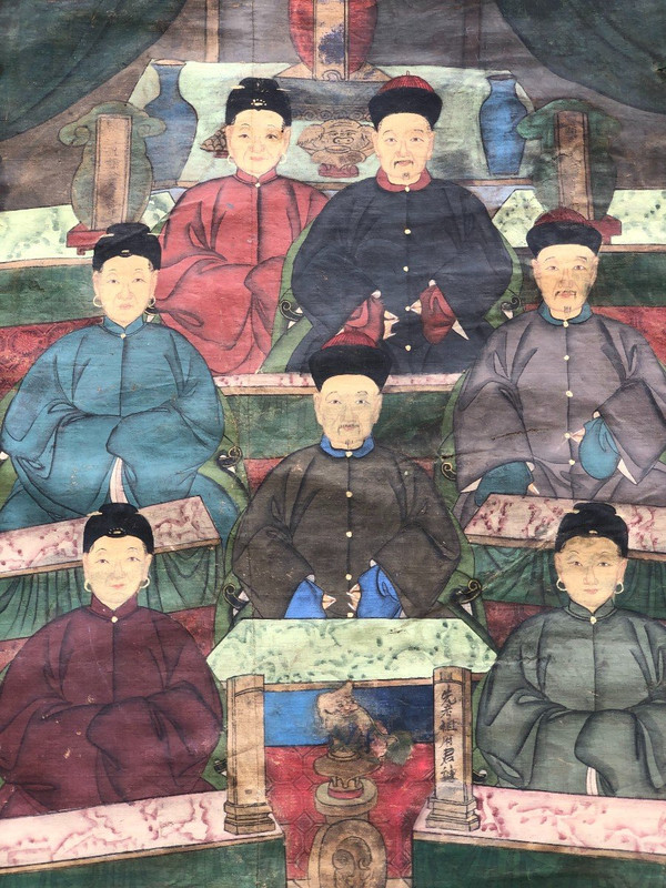 Antico ritratto di antenato dignitario cinese Rappresentazione dell'albero genealogico