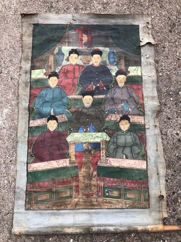 Antico ritratto di antenato dignitario cinese Rappresentazione dell'albero genealogico