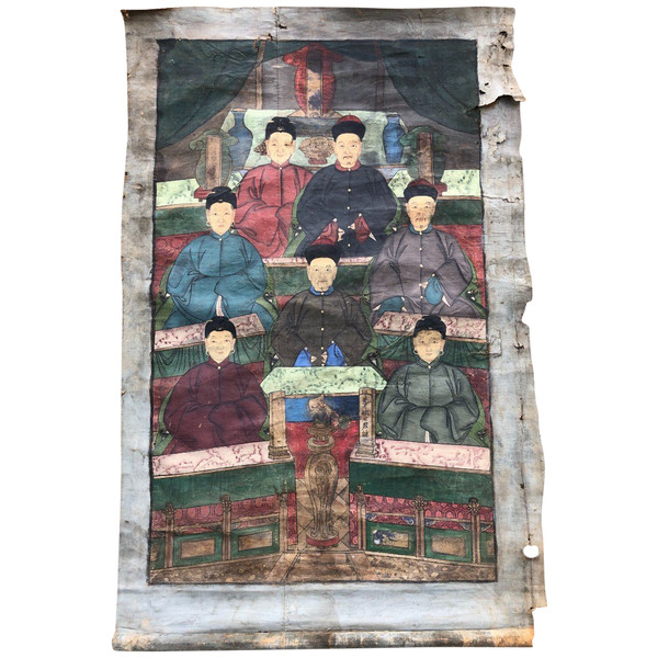 Antico ritratto di antenato dignitario cinese Rappresentazione dell'albero genealogico