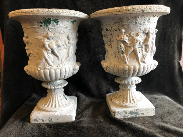 Pair Of Early 20th Century Cement Garden Vases